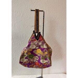 Asian Print  Unique Vintage Triangle Single Strap Floral Purse